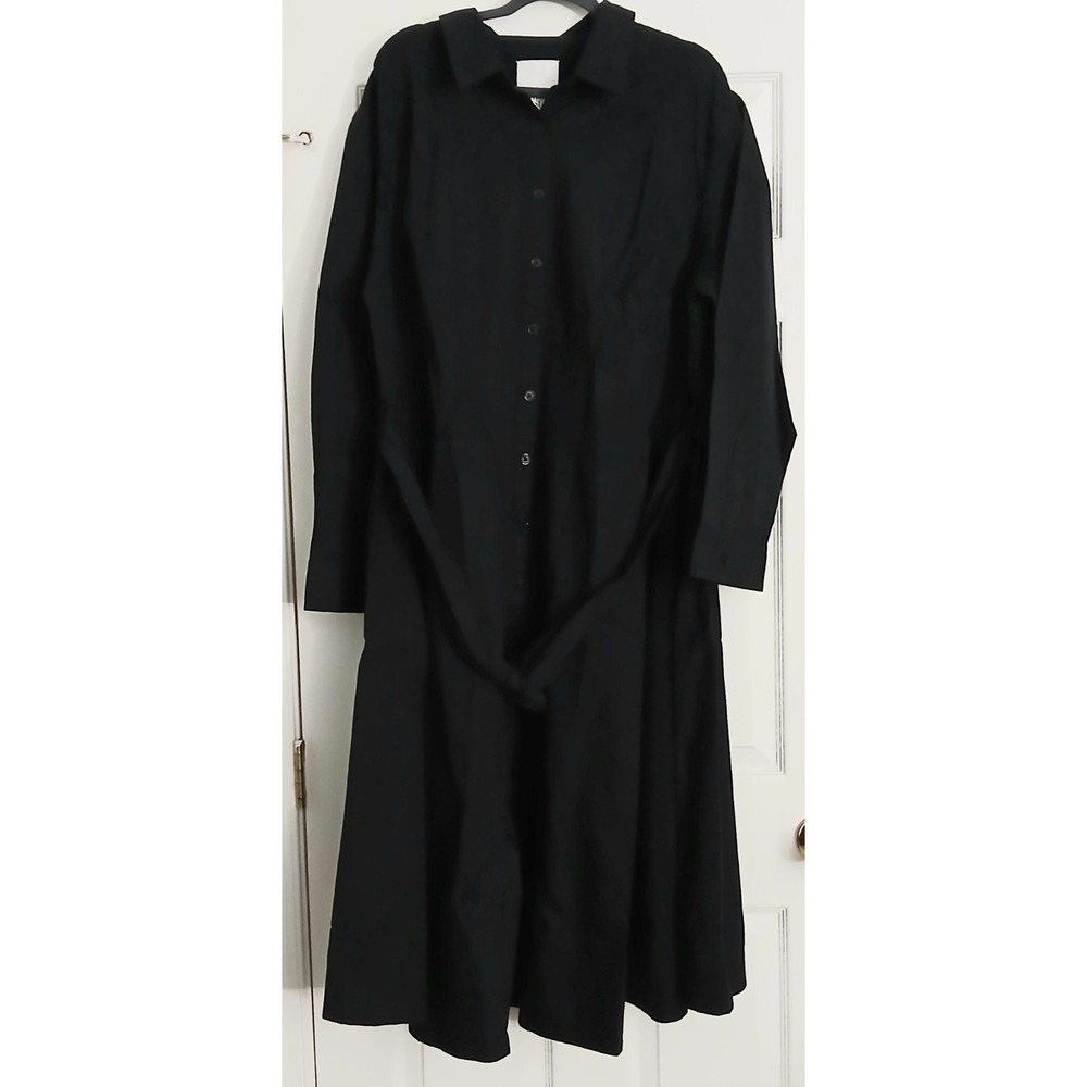Pari Passu Poplin Shirtdress Size C8 (US 26) Black Long Sleeve Button Front Belt